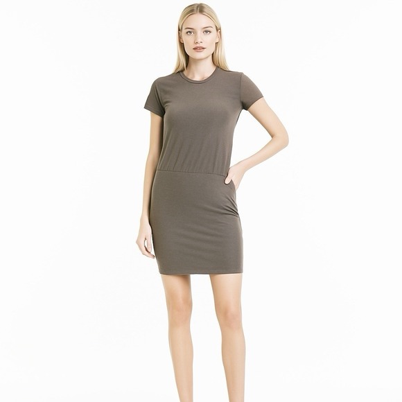 James Perse Olive Green T Shirt‎ Dress Sz M Minimalist Soft Stretchy Neutrals - Picture 1 of 16